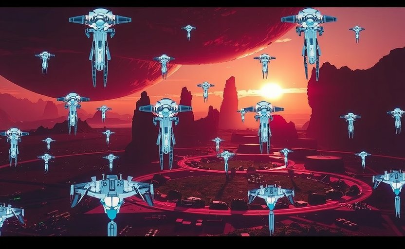 Echo Realms: Futuristic strategy game cover with space fleet